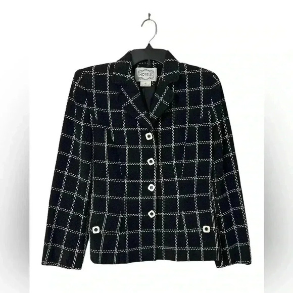 . Jackets & Blazers - Women Moiselle Vintage Black Plaid Blazer/ Jacket- Wool